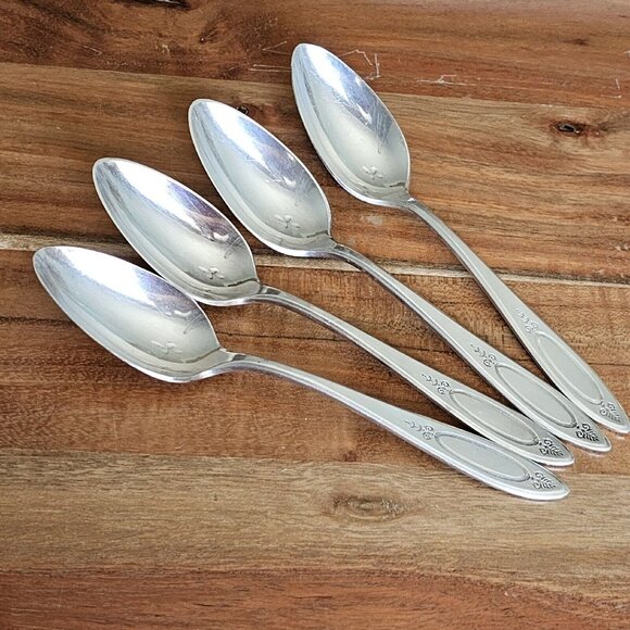 Oneida Adam Silverplate Teaspoons Spoons 4pc 1917 no mono vtg minimalis art deco - Picture 2 of 10